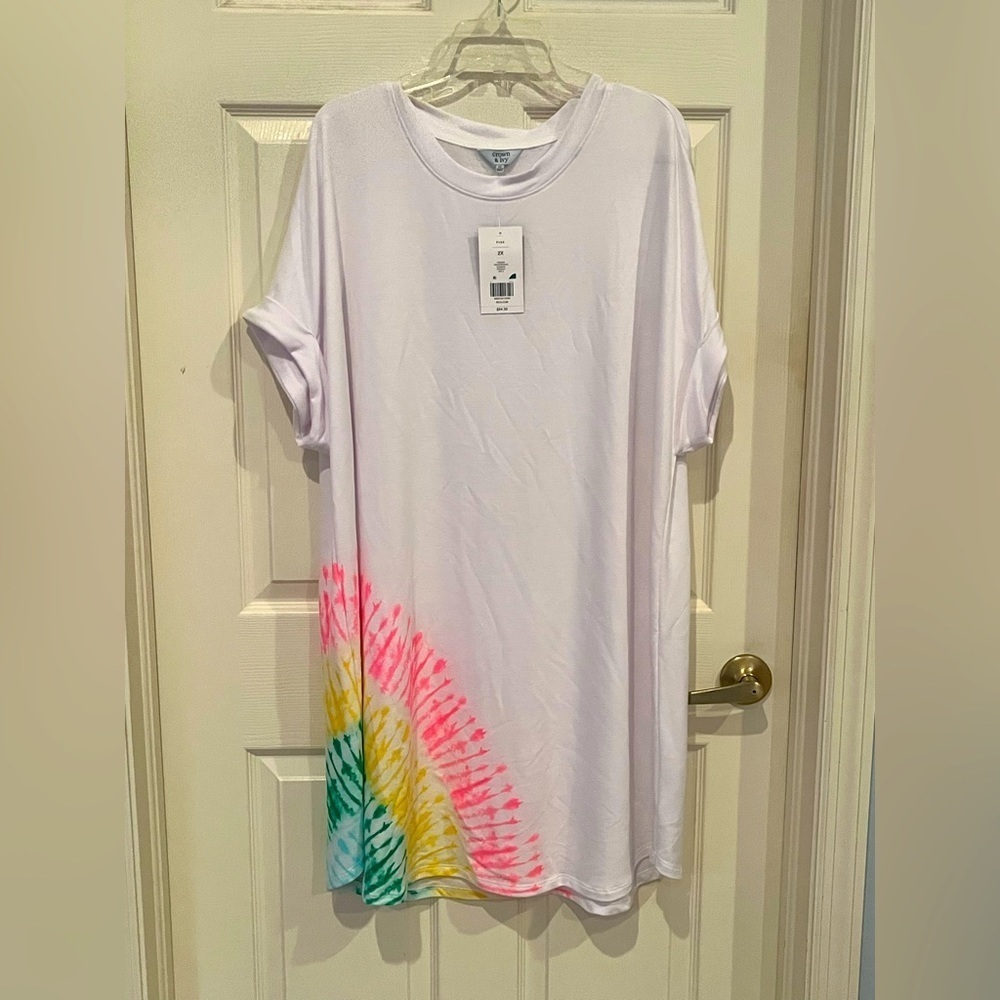 # NWT Crown and Ivy rainbow tie-dye T-shirt dress – 2X